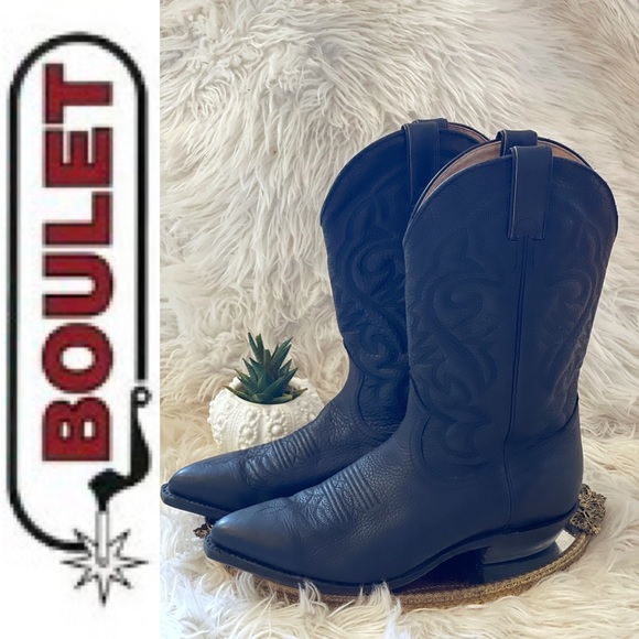 EUC BOULET 🇨🇦 Black leather western cowboy boots, 8.5 men’s - Picture 10 of 12